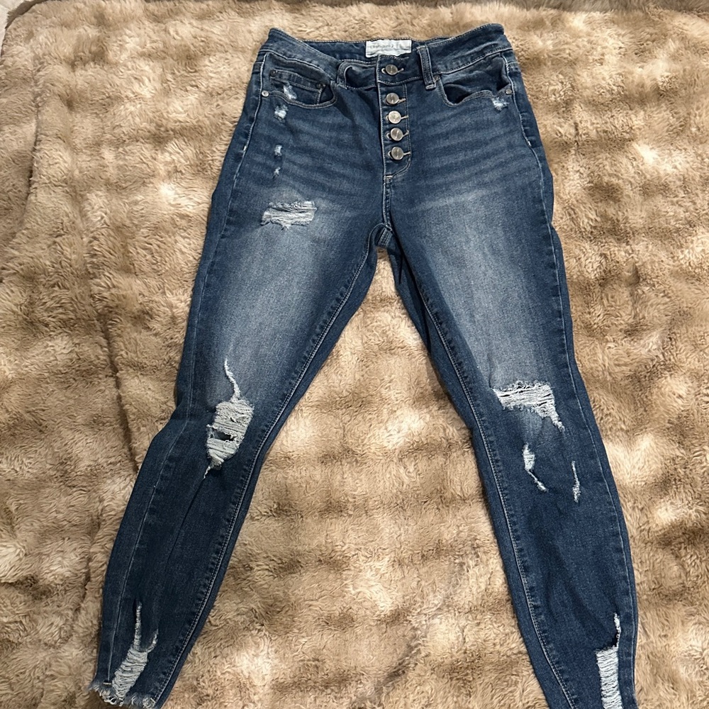 High Rise Distressed Denim Jeans